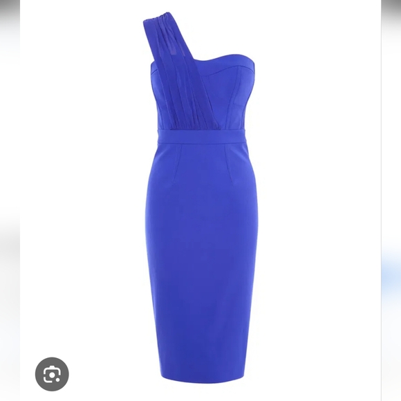 Karen Millen Blue Asymmetrical One-Shoulder Cocktail Dress Size 6 - Picture 4 of 13